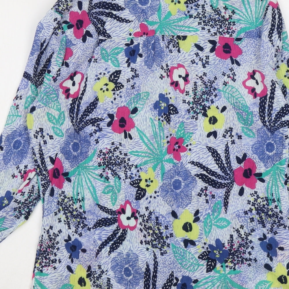 EWM Womens Blue Geometric Polyester Basic Button-Up Size 12 Collared