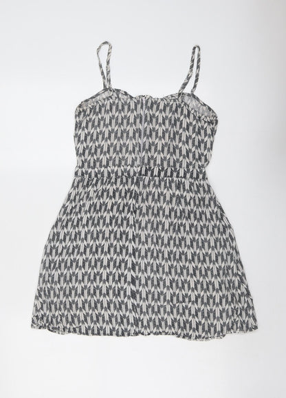 H&M Womens Grey Geometric Viscose Tank Dress Size 8 Sweetheart Zip