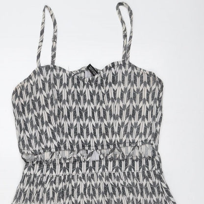 H&M Womens Grey Geometric Viscose Tank Dress Size 8 Sweetheart Zip
