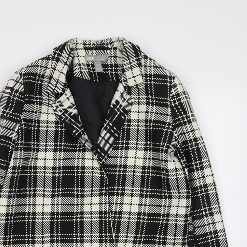 ASOS Womens Black Plaid Polyester Jacket Blazer Size 4