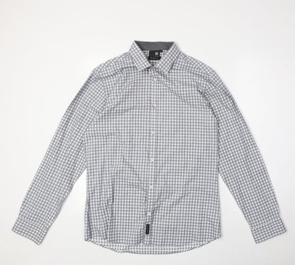 D66 Mens Grey Camouflage Cotton Button-Up Size L Collared Button