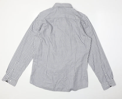 D66 Mens Grey Camouflage Cotton Button-Up Size L Collared Button