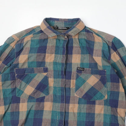 Simon Womens Multicoloured Geometric 100% Cotton Basic Button-Up Size 10 Collared