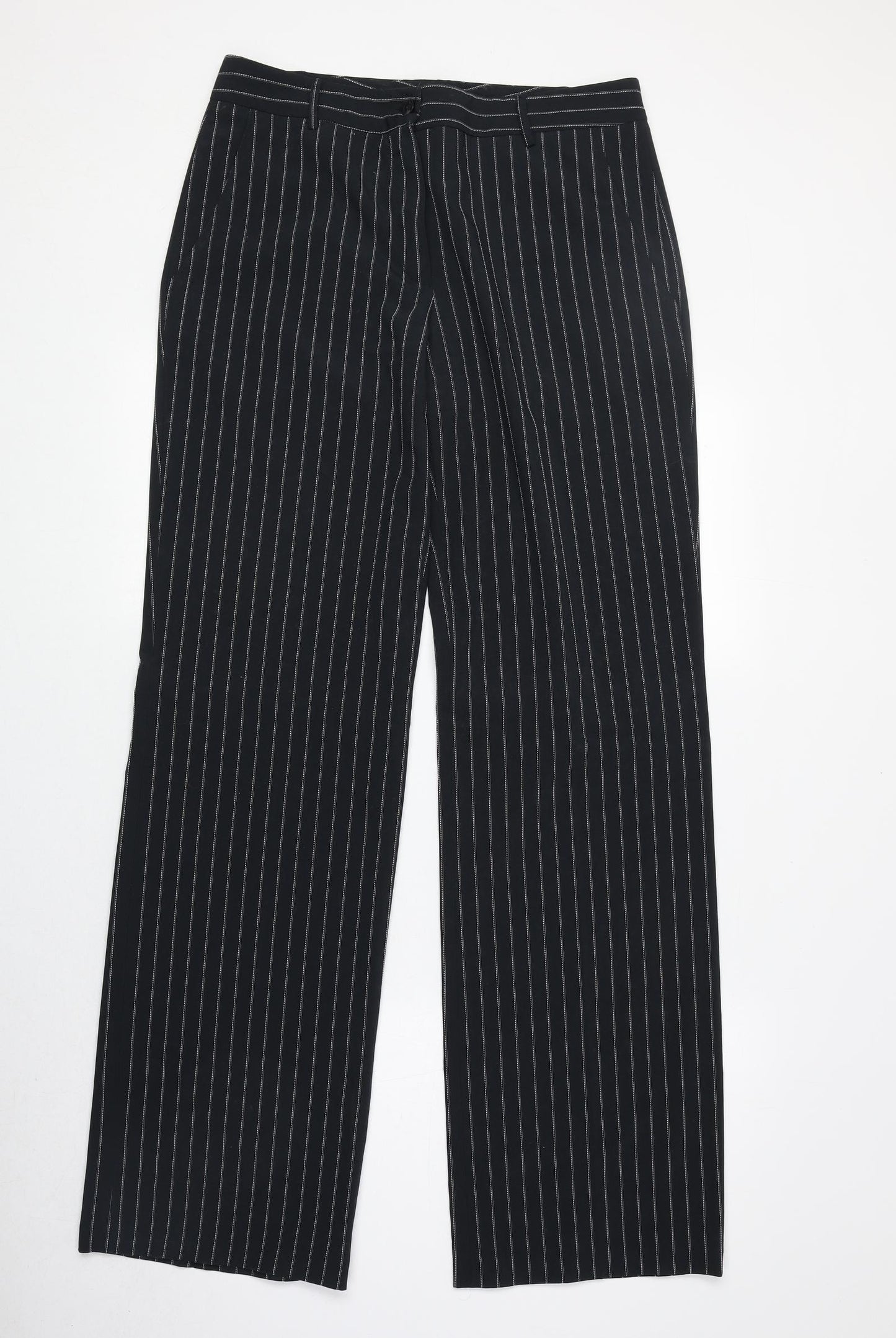 Verso Womens Black Striped Polyester Trousers Size 32 in Regular Zip