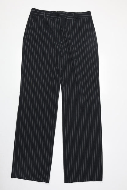 Verso Womens Black Striped Polyester Trousers Size 32 in Regular Zip