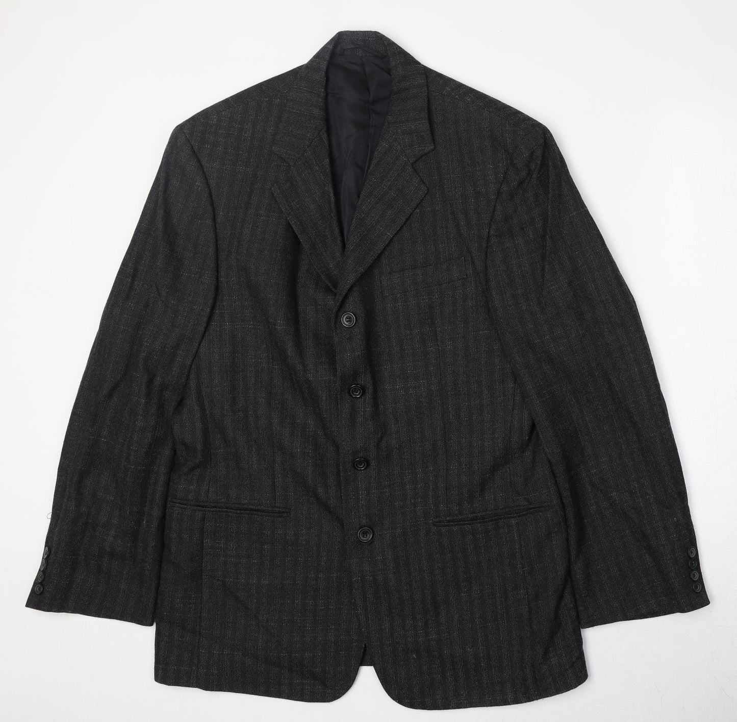 Nicklebys Mens Black Striped Polyester Jacket Blazer Size 40 Regular
