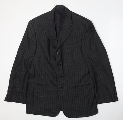 Nicklebys Mens Black Striped Polyester Jacket Blazer Size 40 Regular