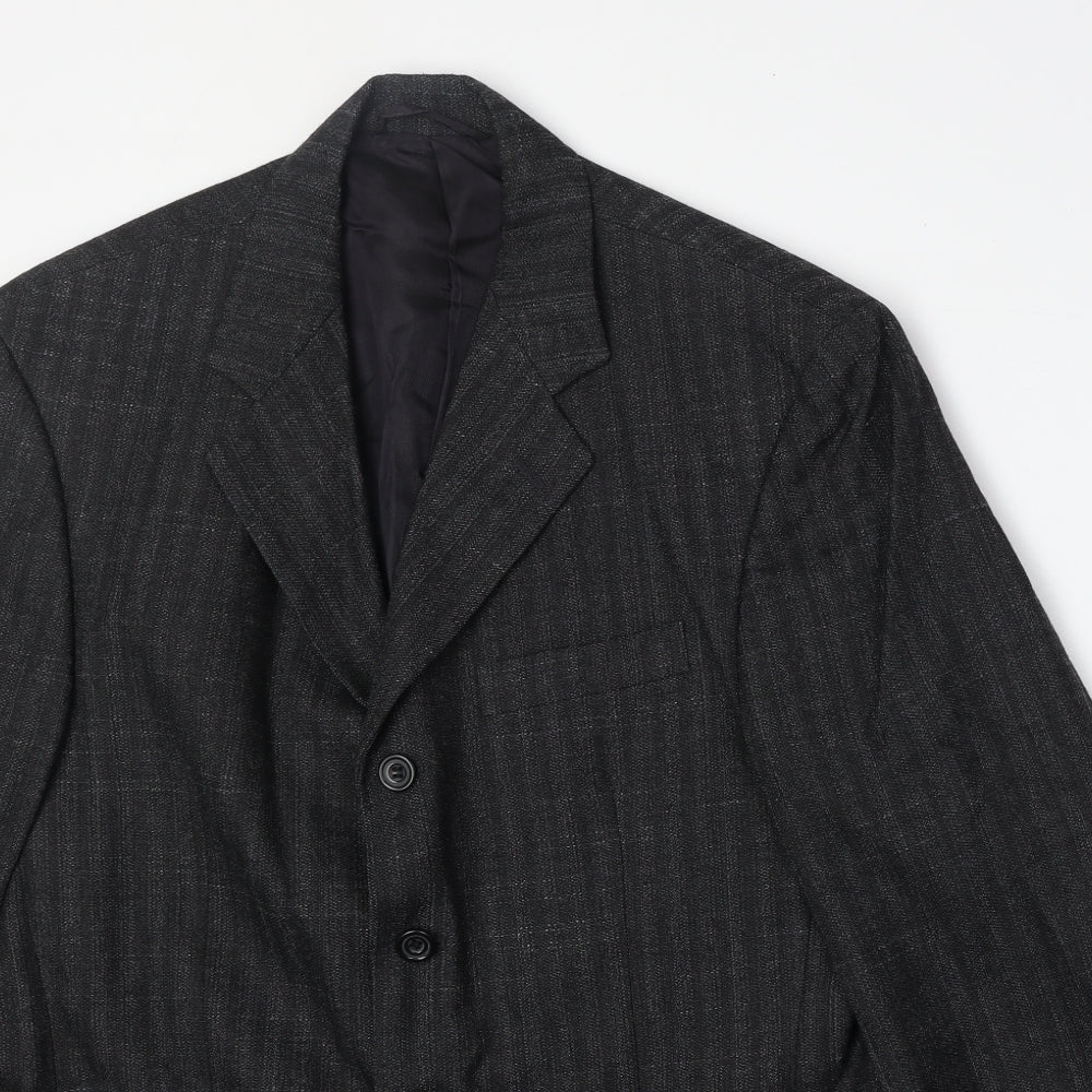 Nicklebys Mens Black Striped Polyester Jacket Blazer Size 40 Regular
