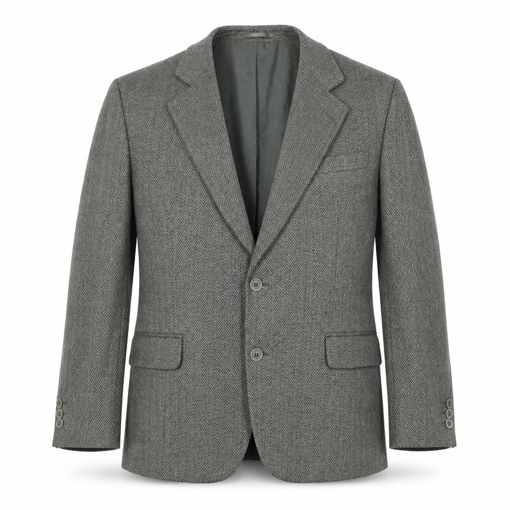 Greenwoods Mens Grey Herringbone Polyester Jacket Suit Jacket Size 42 Regular