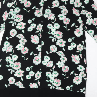 Marks and Spencer Womens Black Floral Polyester A-Line Size 14 Round Neck Button