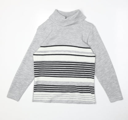 Vida Vi Womens Grey Roll Neck Striped Acrylic Pullover Jumper Size S