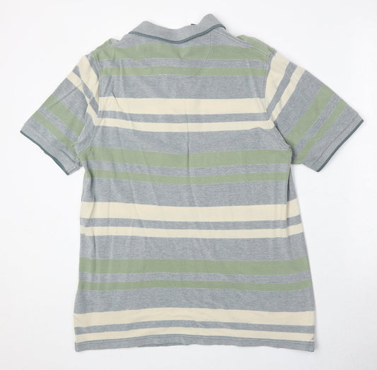 EWM Mens Multicoloured Striped 100% Cotton Polo Size MT Collared Button