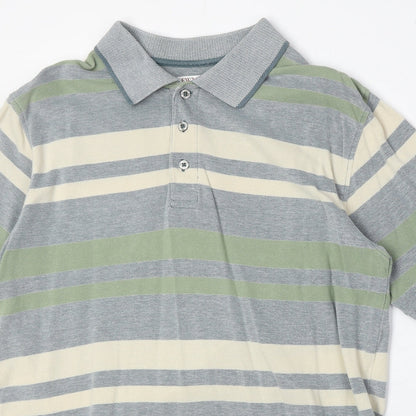 EWM Mens Multicoloured Striped 100% Cotton Polo Size MT Collared Button