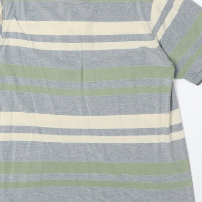 EWM Mens Multicoloured Striped 100% Cotton Polo Size MT Collared Button