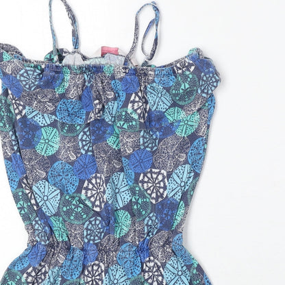 Baard Angels Girls Blue Geometric 100% Cotton Tank Dress Size 11-12 Years Square Neck Pullover