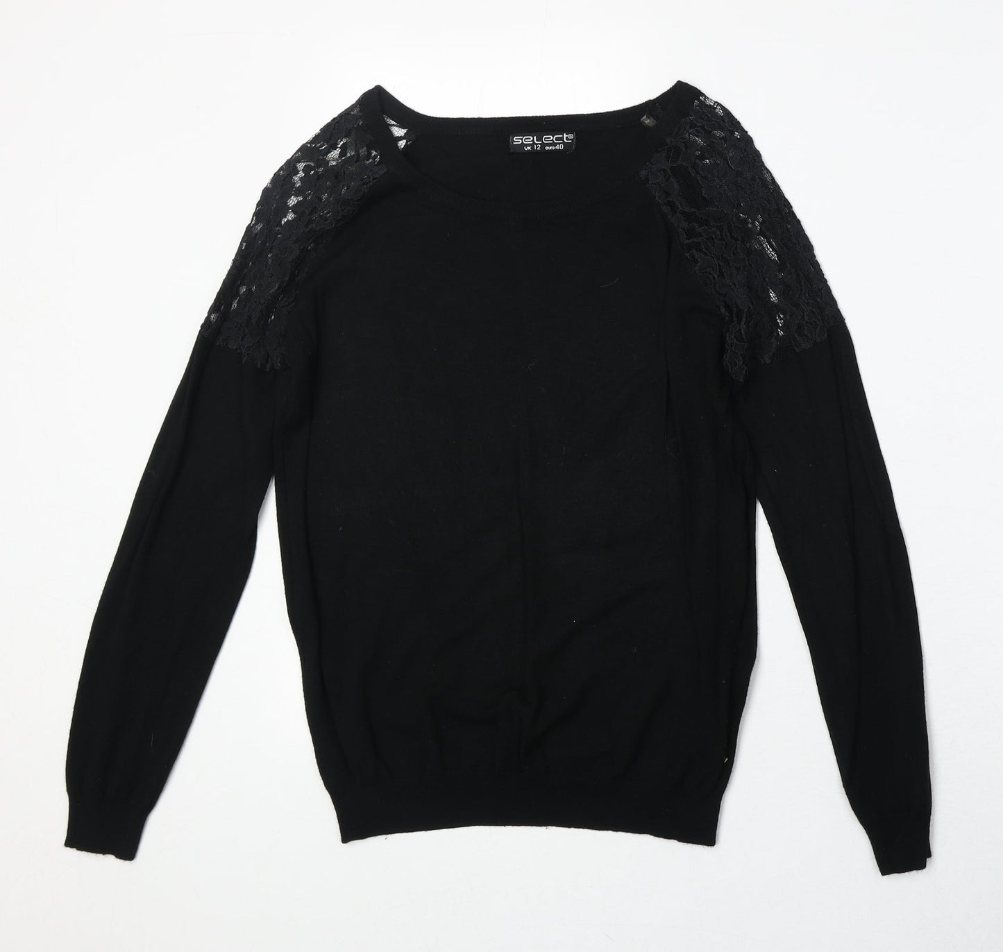 Select Womens Black Viscose Pullover Sweatshirt Size 12 Pullover