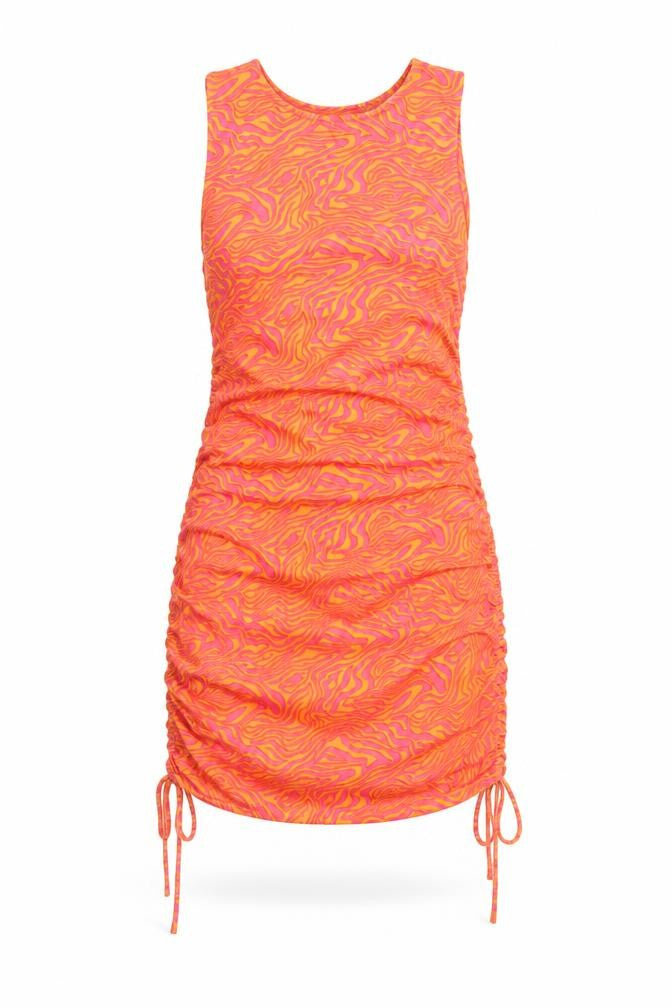Motel Womens Orange Geometric Cotton Tank Dress Size S Round Neck Pullover