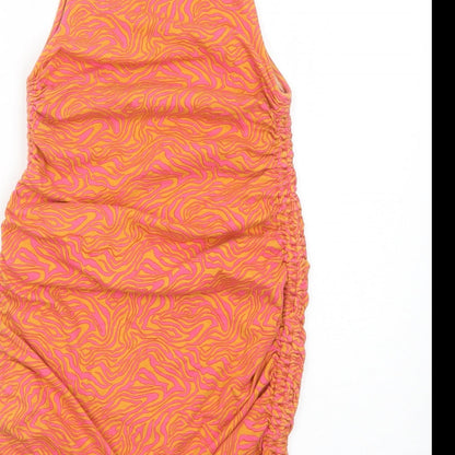 Motel Womens Orange Geometric Cotton Tank Dress Size S Round Neck Pullover
