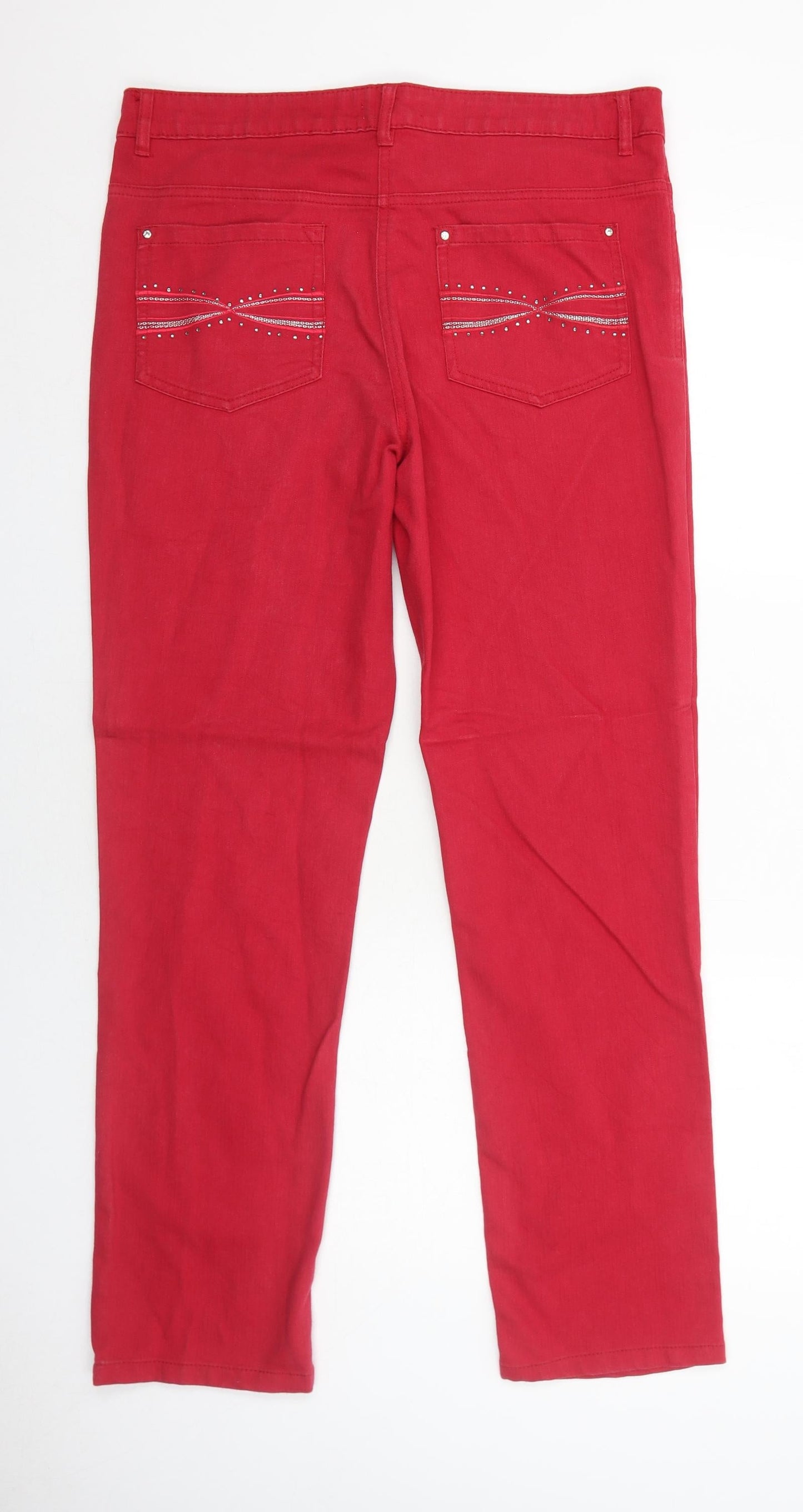 Simply Stock Shop Womens Red Cotton Straight Jeans Size 12 Regular Zip