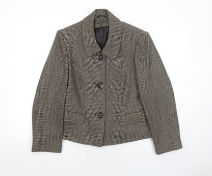 Alex&Co Womens Brown Geometric Jacket Blazer Size 14 Button
