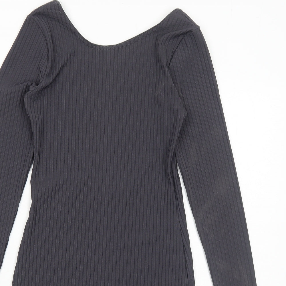 Boohoo Womens Grey Polyester Bodycon Size 10 Round Neck Pullover