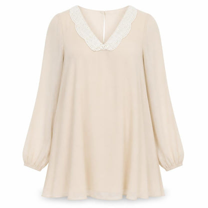 Love Womens Beige Polyester Trapeze & Swing Size S V-Neck Button