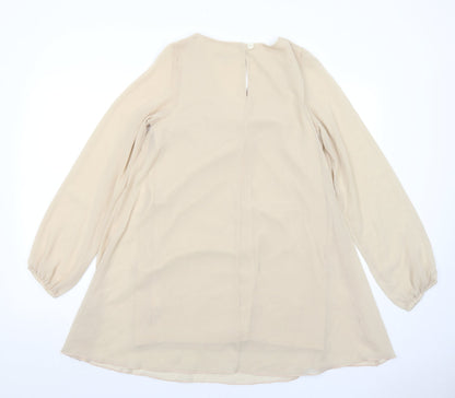 Love Womens Beige Polyester Trapeze & Swing Size S V-Neck Button