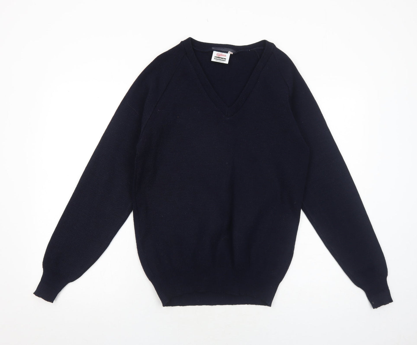 Glenalva Womens Blue V-Neck Acrylic Pullover Jumper Size 10