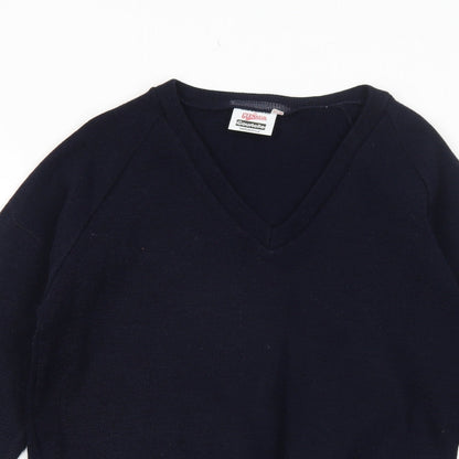 Glenalva Womens Blue V-Neck Acrylic Pullover Jumper Size 10