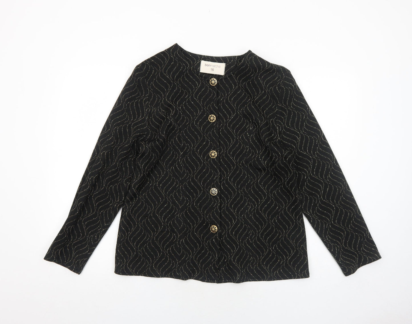 Bonmarché Womens Black Geometric Jacket Blazer Size 16 Button