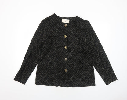 Bonmarché Womens Black Geometric Jacket Blazer Size 16 Button
