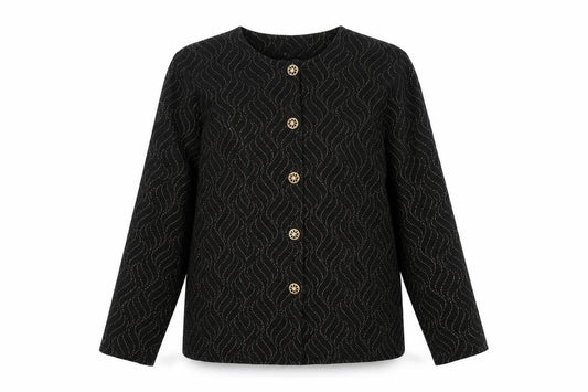Bonmarché Womens Black Geometric Jacket Blazer Size 16 Button