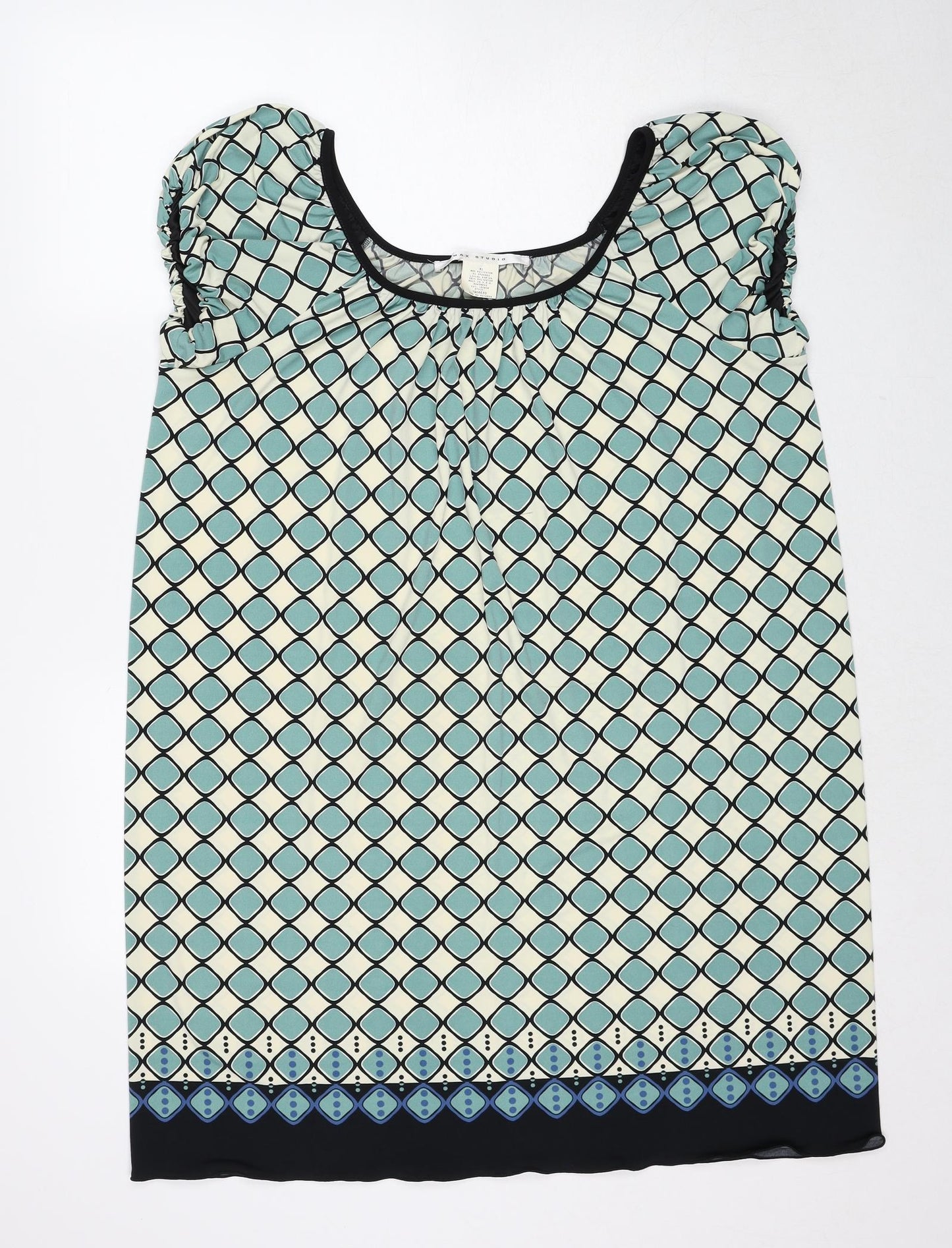 Max Studio Womens Blue Geometric Polyester A-Line Size XL Round Neck Pullover