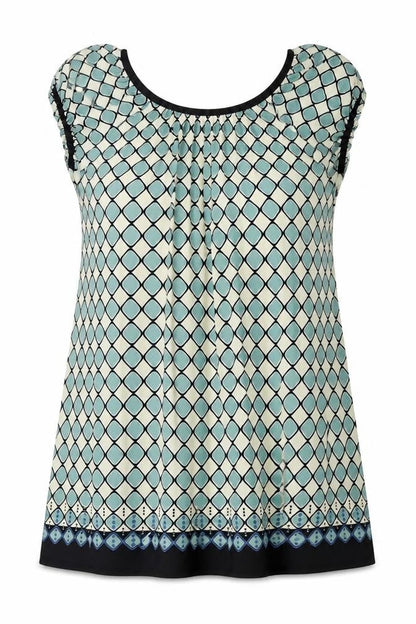 Max Studio Womens Blue Geometric Polyester A-Line Size XL Round Neck Pullover