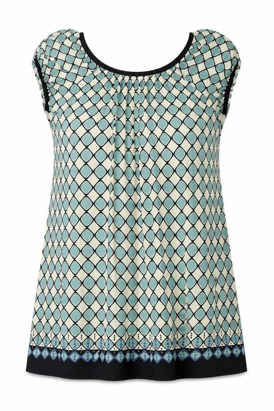Max Studio Womens Blue Geometric Polyester A-Line Size XL Round Neck Pullover