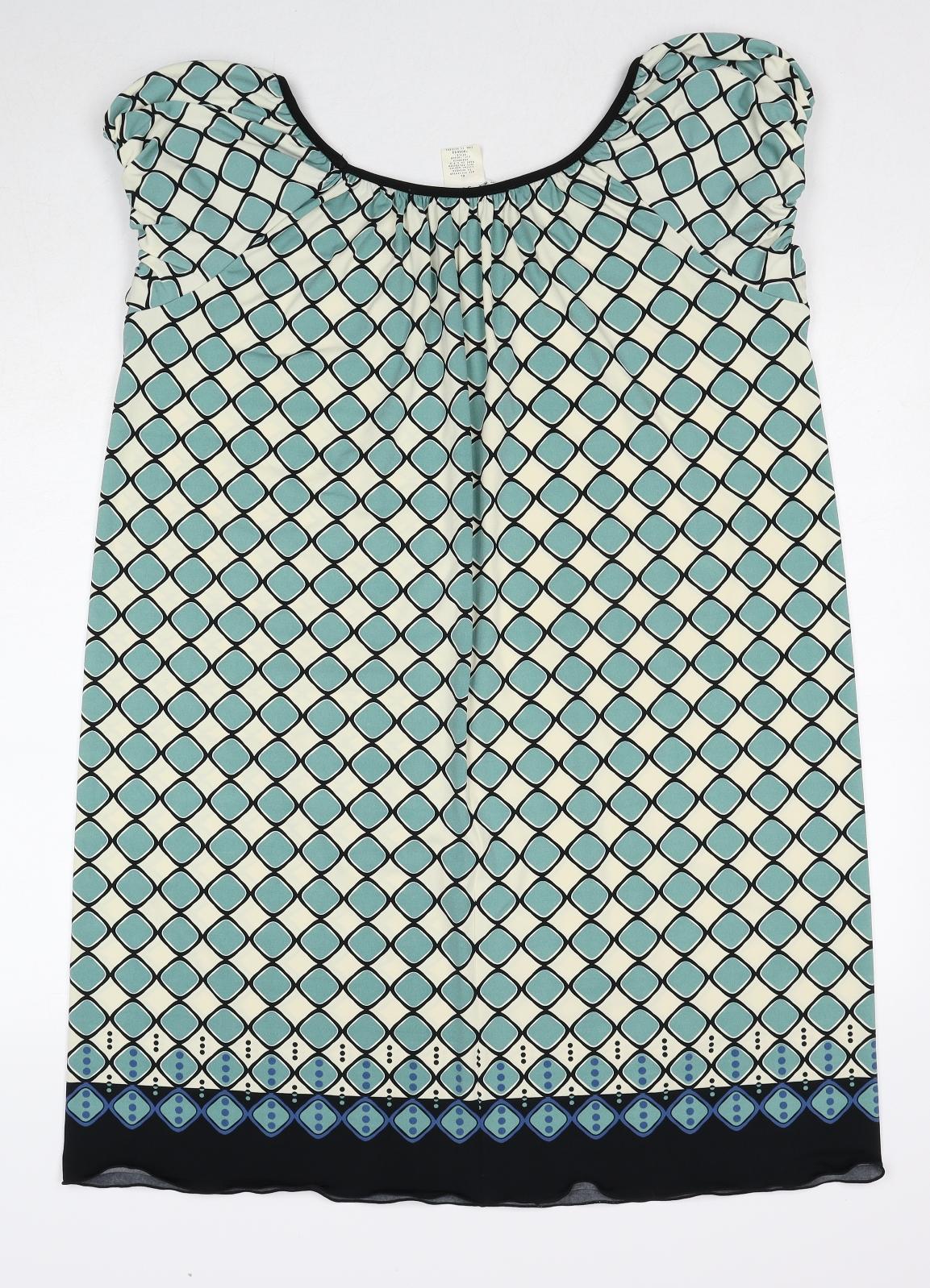 Max Studio Womens Blue Geometric Polyester A-Line Size XL Round Neck Pullover