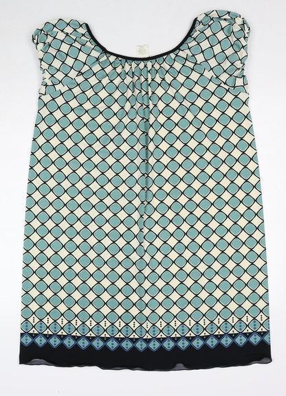 Max Studio Womens Blue Geometric Polyester A-Line Size XL Round Neck Pullover