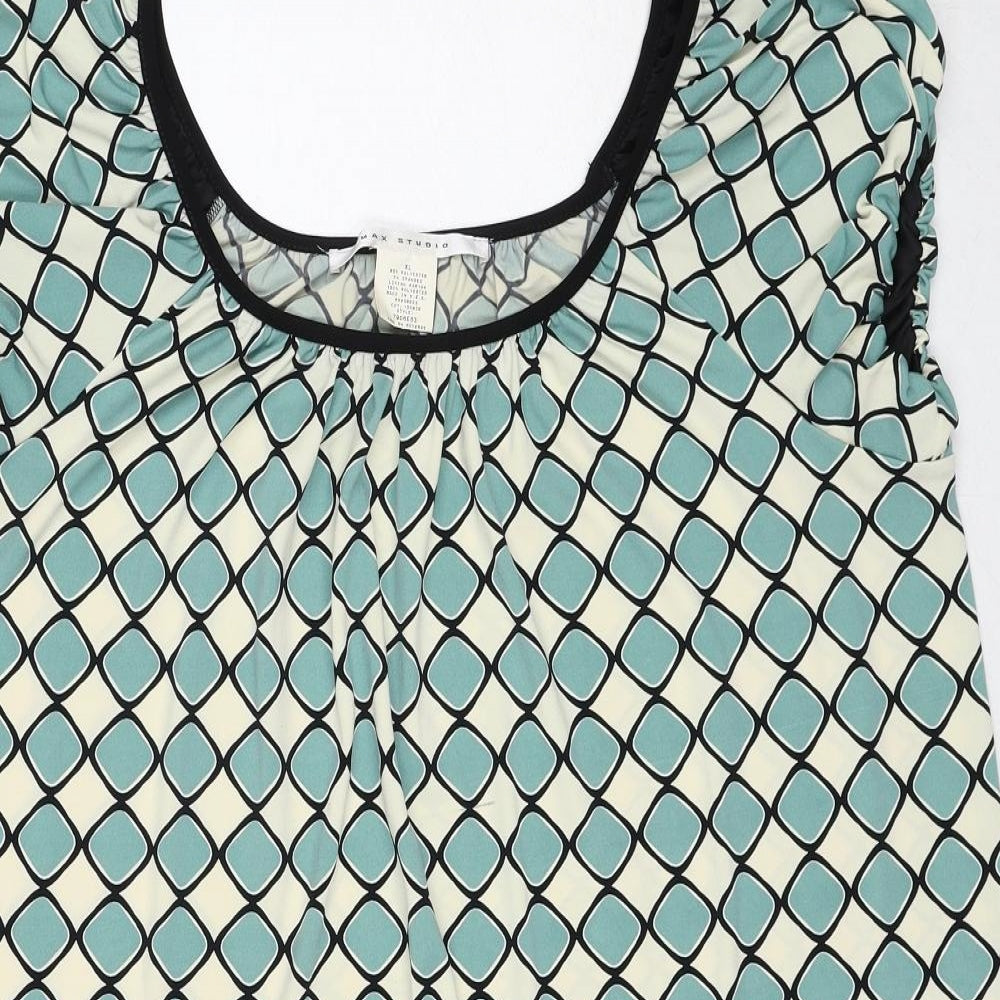 Max Studio Womens Blue Geometric Polyester A-Line Size XL Round Neck Pullover