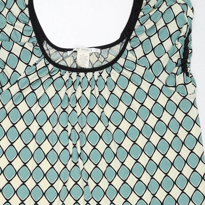 Max Studio Womens Blue Geometric Polyester A-Line Size XL Round Neck Pullover