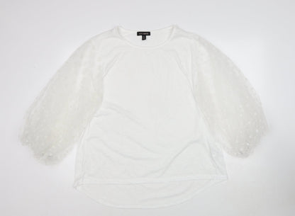 QED London Womens White Polyester Basic Blouse Size L Round Neck