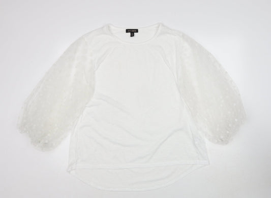 QED London Womens White Polyester Basic Blouse Size L Round Neck