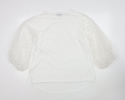 QED London Womens White Polyester Basic Blouse Size L Round Neck