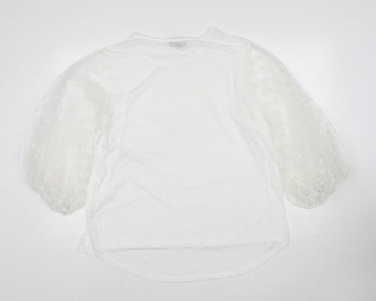 QED London Womens White Polyester Basic Blouse Size L Round Neck