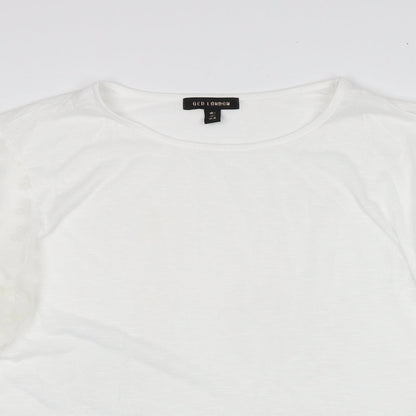 QED London Womens White Polyester Basic Blouse Size L Round Neck