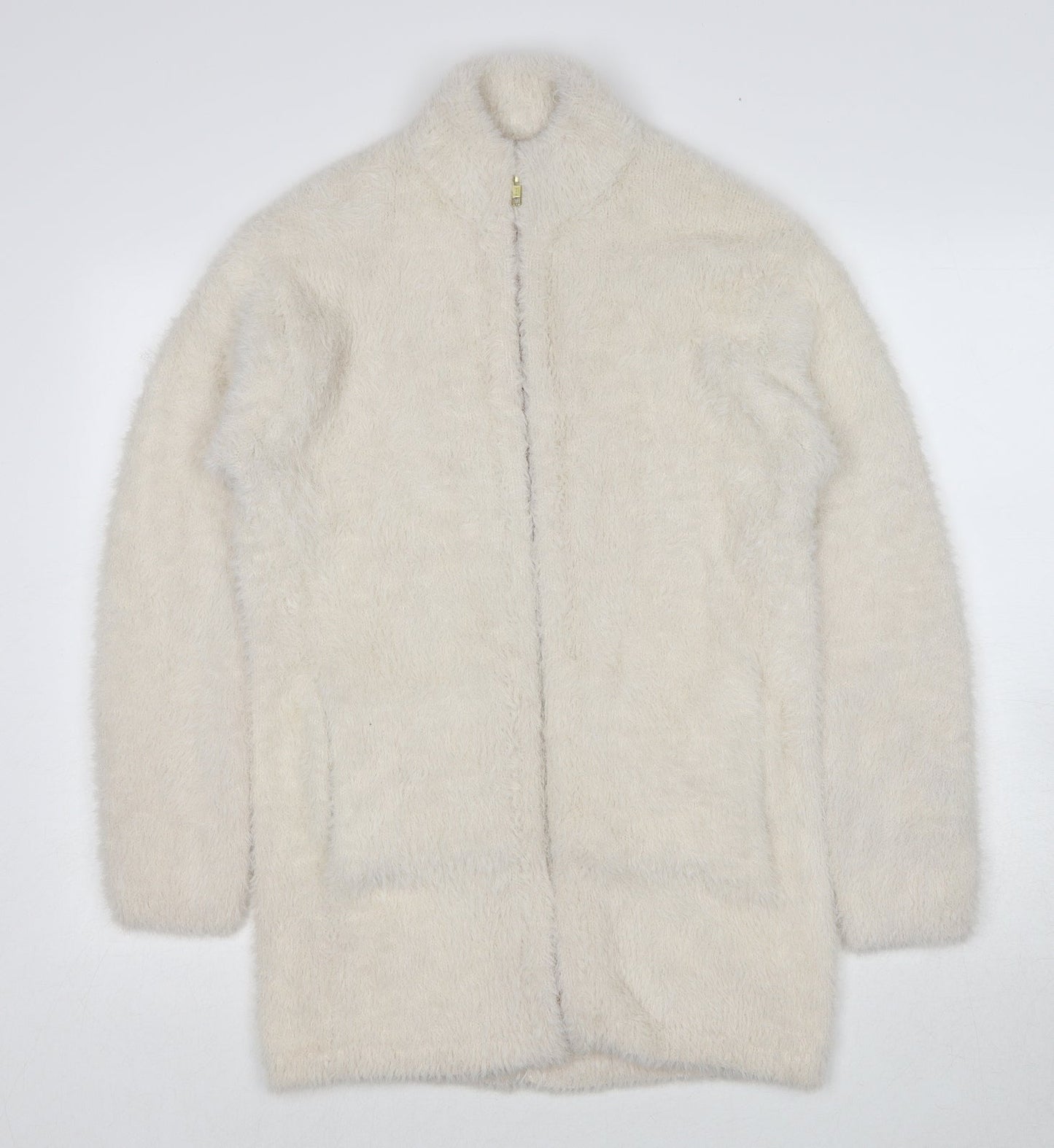 Point Sur Womens White Round Neck Nylon Full Zip Jumper Size 2XS