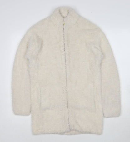Point Sur Womens White Round Neck Nylon Full Zip Jumper Size 2XS