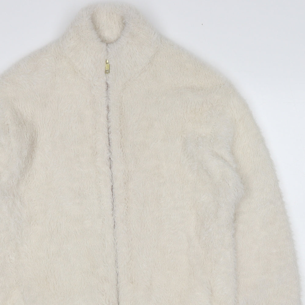 Point Sur Womens White Round Neck Nylon Full Zip Jumper Size 2XS