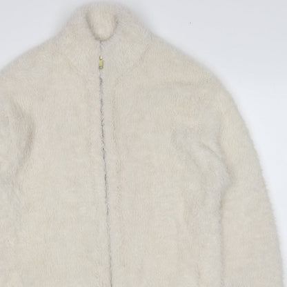 Point Sur Womens White Round Neck Nylon Full Zip Jumper Size 2XS