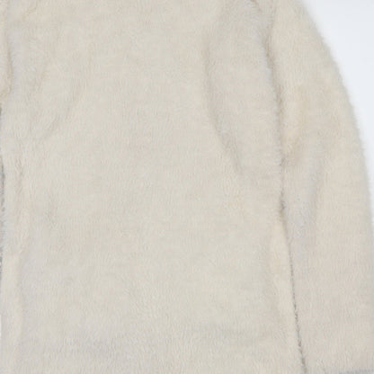 Point Sur Womens White Round Neck Nylon Full Zip Jumper Size 2XS