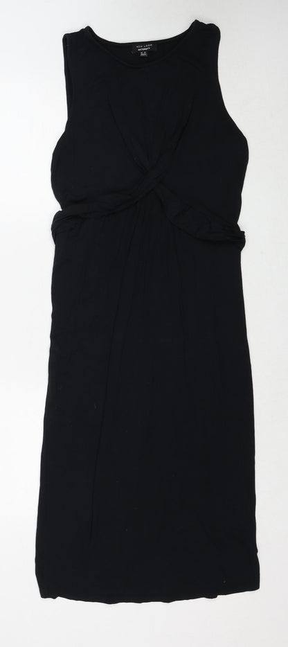 New Look Womens Black Viscose Tank Dress Size 10 V-Neck Pullover